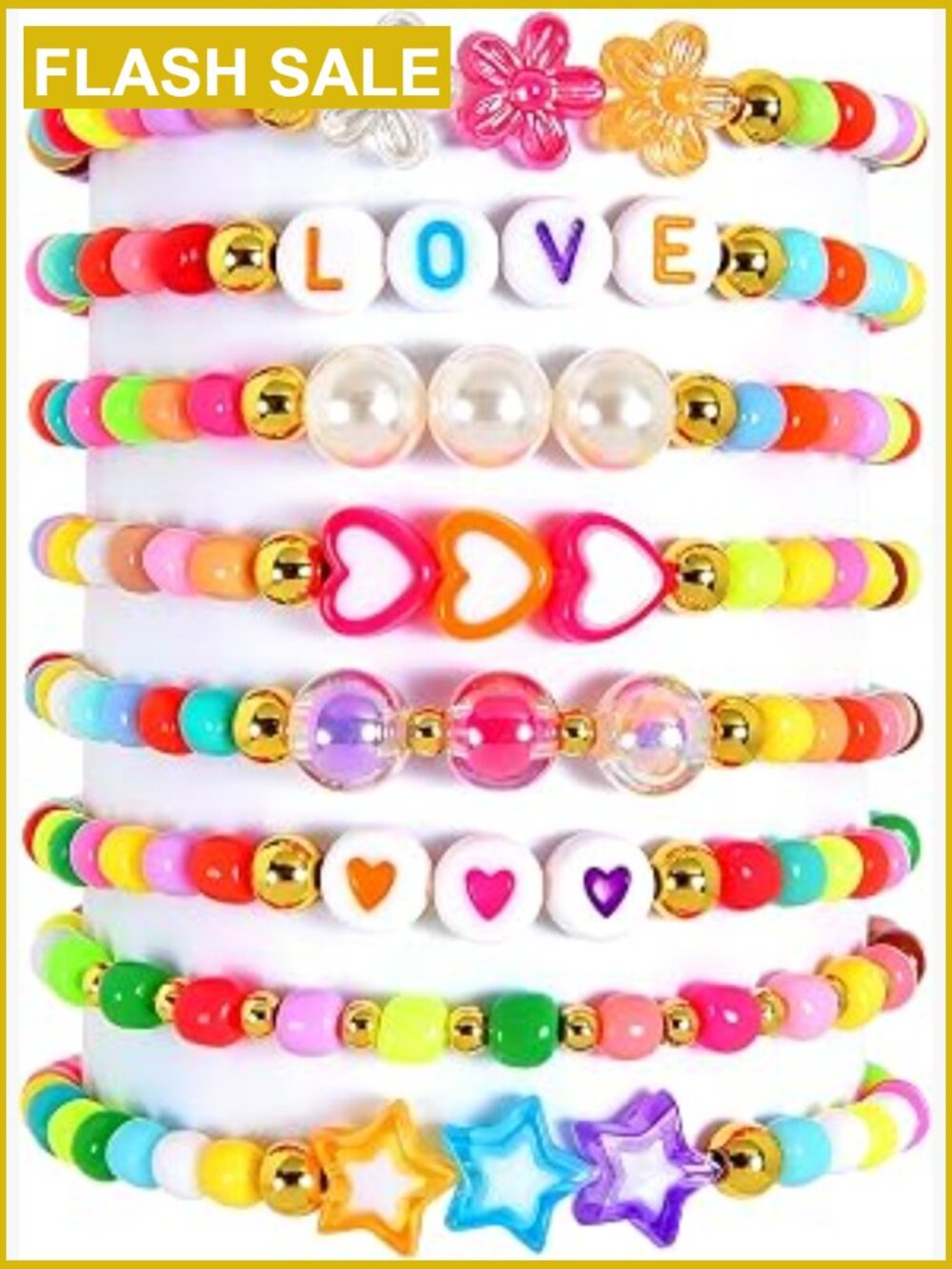 8-Pack Friendship Bracelet Set Stackable Adjustable Love Charms Boho Beaded